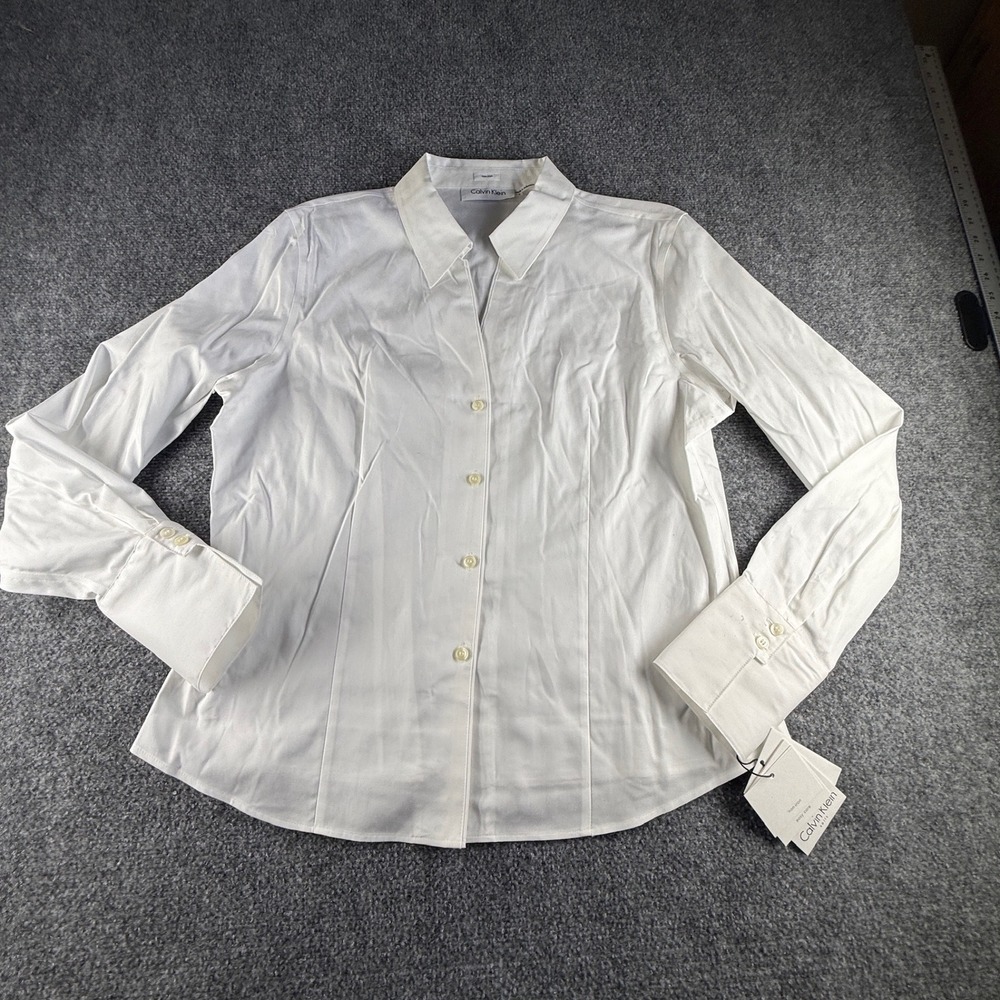 Calvin Klein Suits Womens White Non-Iron Easy Care Button Down Shirt S2TB942A 16